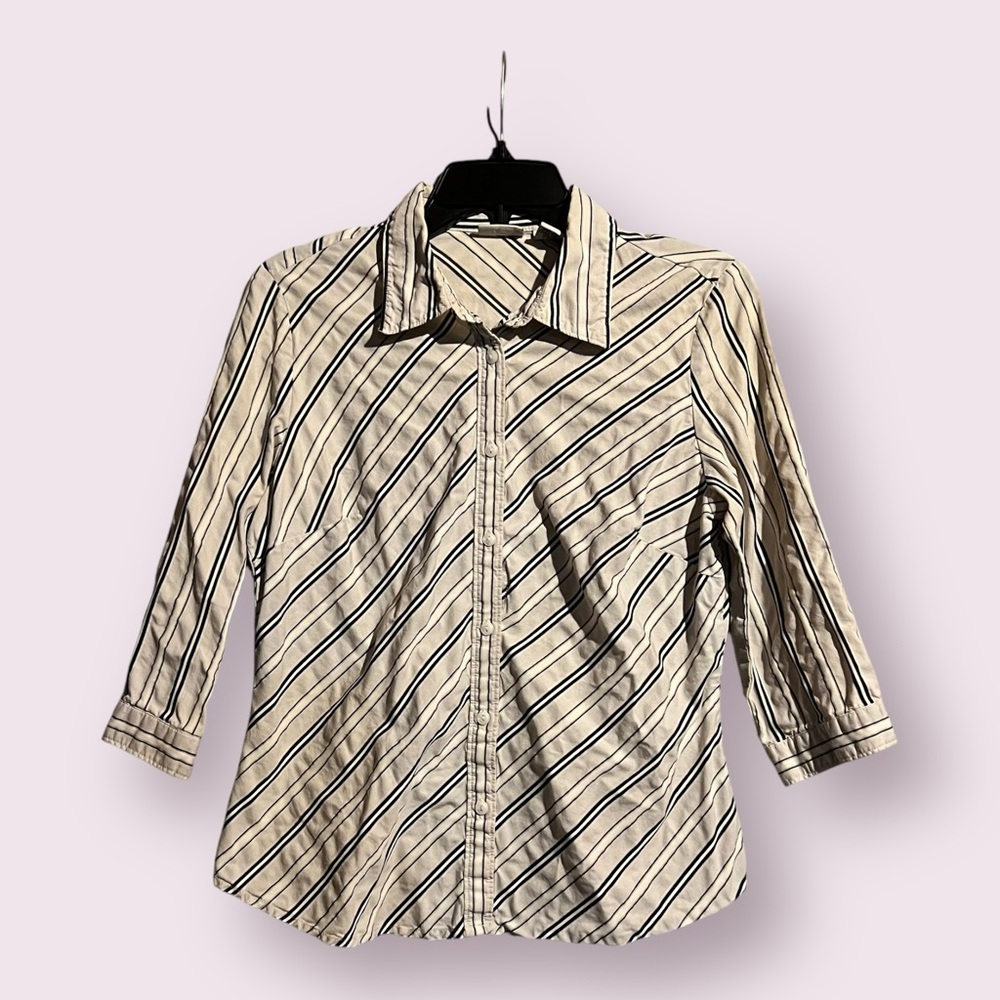 Covington Women’s Fitted Blouse Size 12 Cream & Black Stripe